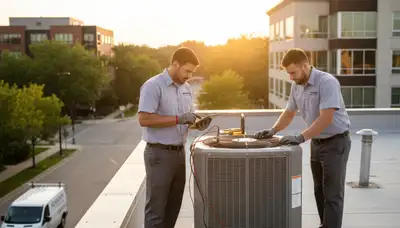Professional AC repair technician servicing air conditioner unit in Milwaukee, WI