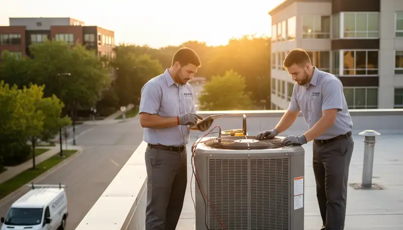 Professional AC repair technician servicing air conditioner unit in Milwaukee, WI