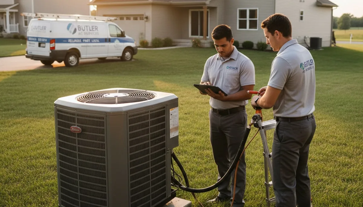 Professional AC repair technician servicing air conditioner unit in Milwaukee WI