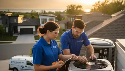 Professional AC repair technician servicing cooling unit in Milwaukee WI home