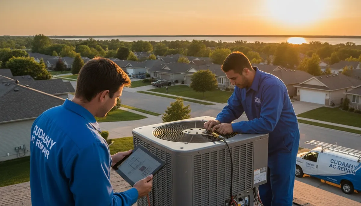 Professional AC repair technician servicing air conditioner in Milwaukee WI home