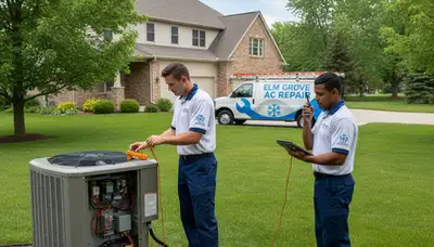Professional AC repair technician servicing air conditioner in Milwaukee, WI