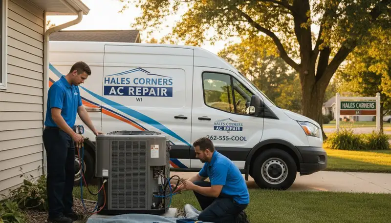 Professional AC repair technician servicing air conditioner in Milwaukee WI home