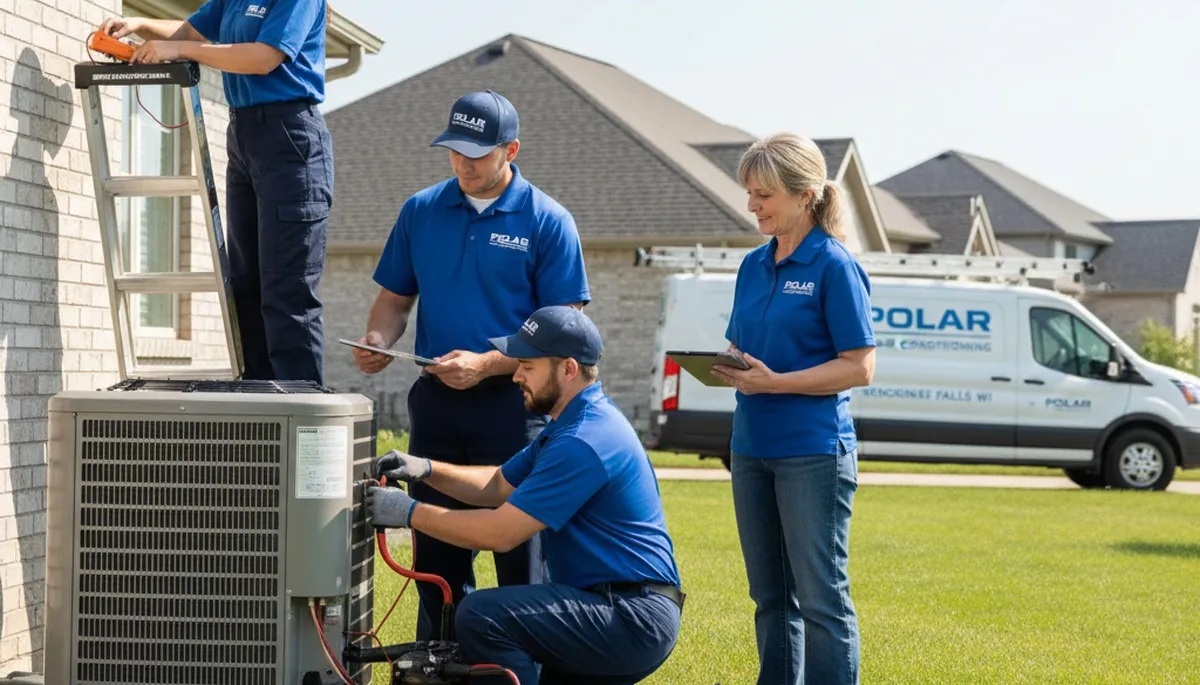 Professional AC repair technician servicing residential air conditioner in Milwaukee WI