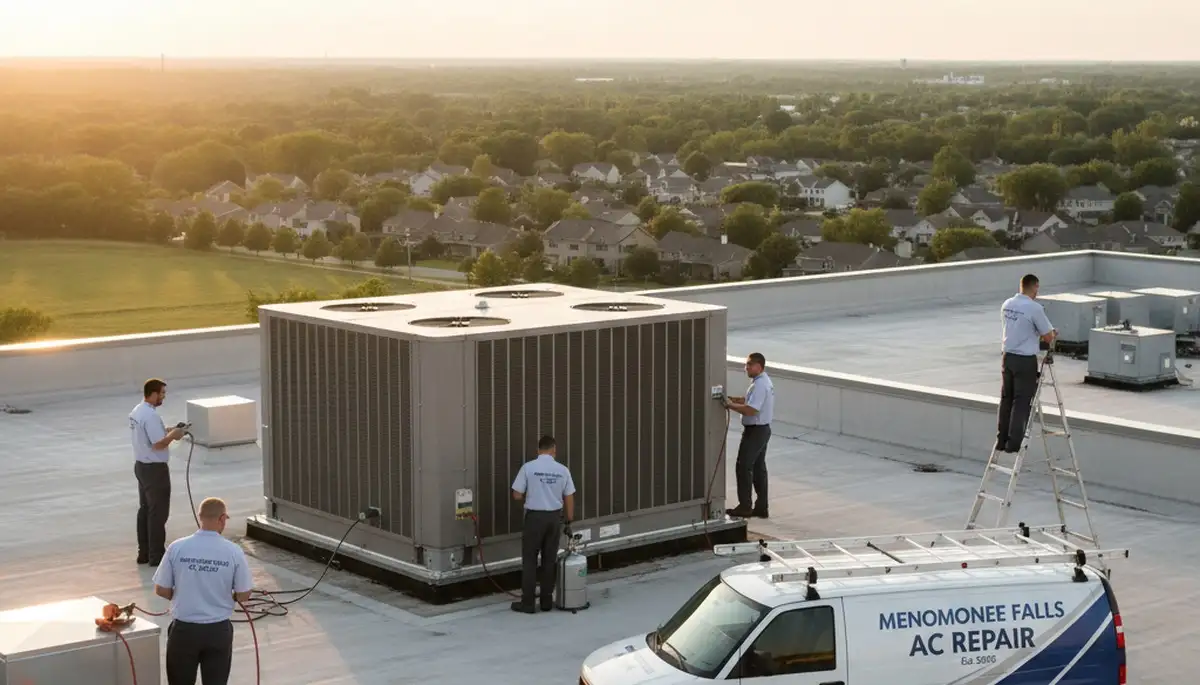 Professional AC repair technician servicing air conditioning unit in Milwaukee WI home