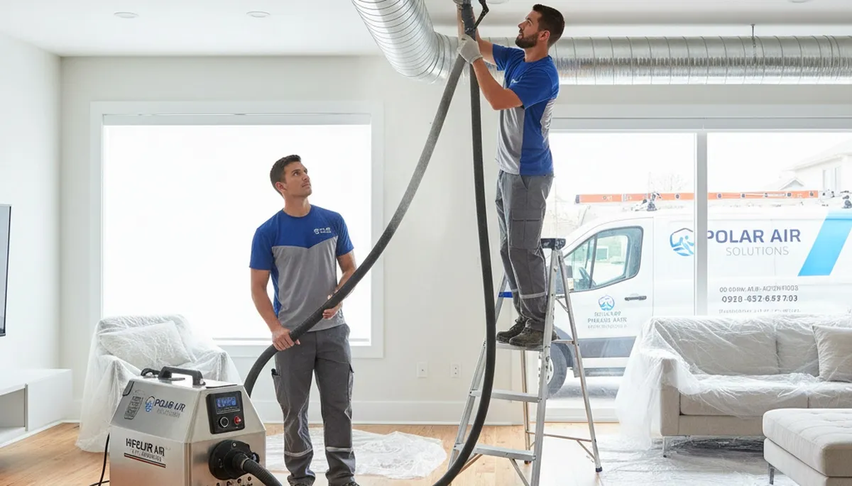 Technician cleaning air ducts for HVAC system in Milwaukee, WI home | Five Star Cooling