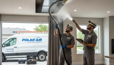Technician performing air duct cleaning for HVAC system in Milwaukee, WI home