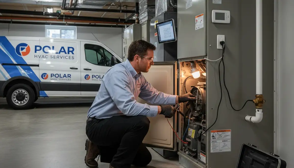 Technician performing furnace repair in Milwaukee WI for Five Star Cooling heating service