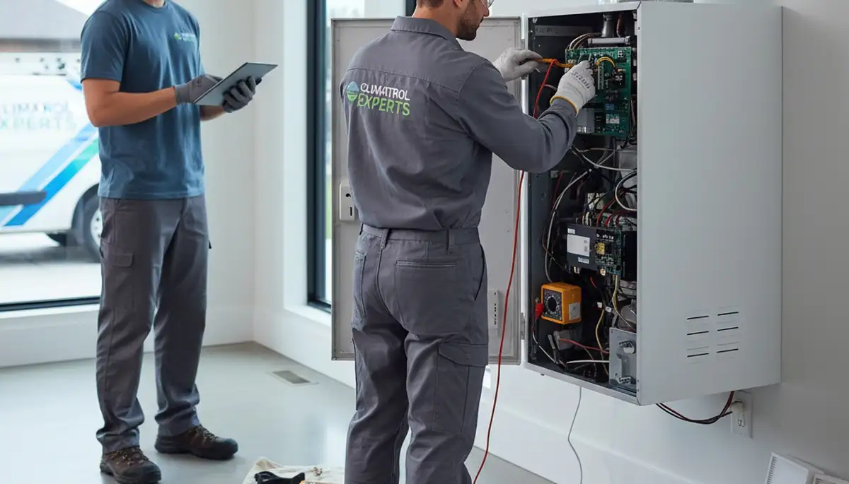 Technician providing furnace heating repair service in Milwaukee WI home for Five Star Cooling