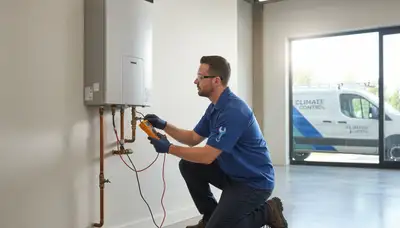 Technician performing water heater repair service in Milwaukee WI for Five Star Cooling