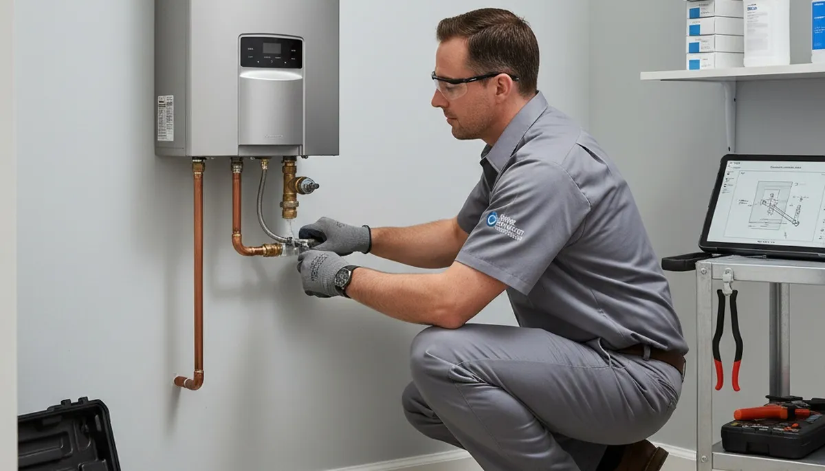 Technician performing water heater repair in Milwaukee, WI for Five Star Cooling service