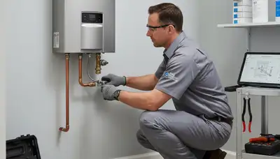 Technician performing water heater repair in Milwaukee, WI for Five Star Cooling service